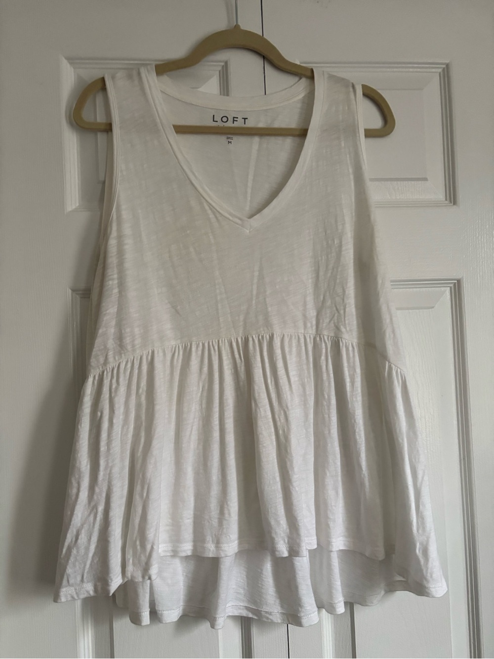 LOFT White V-Neck Tiered Tank Top